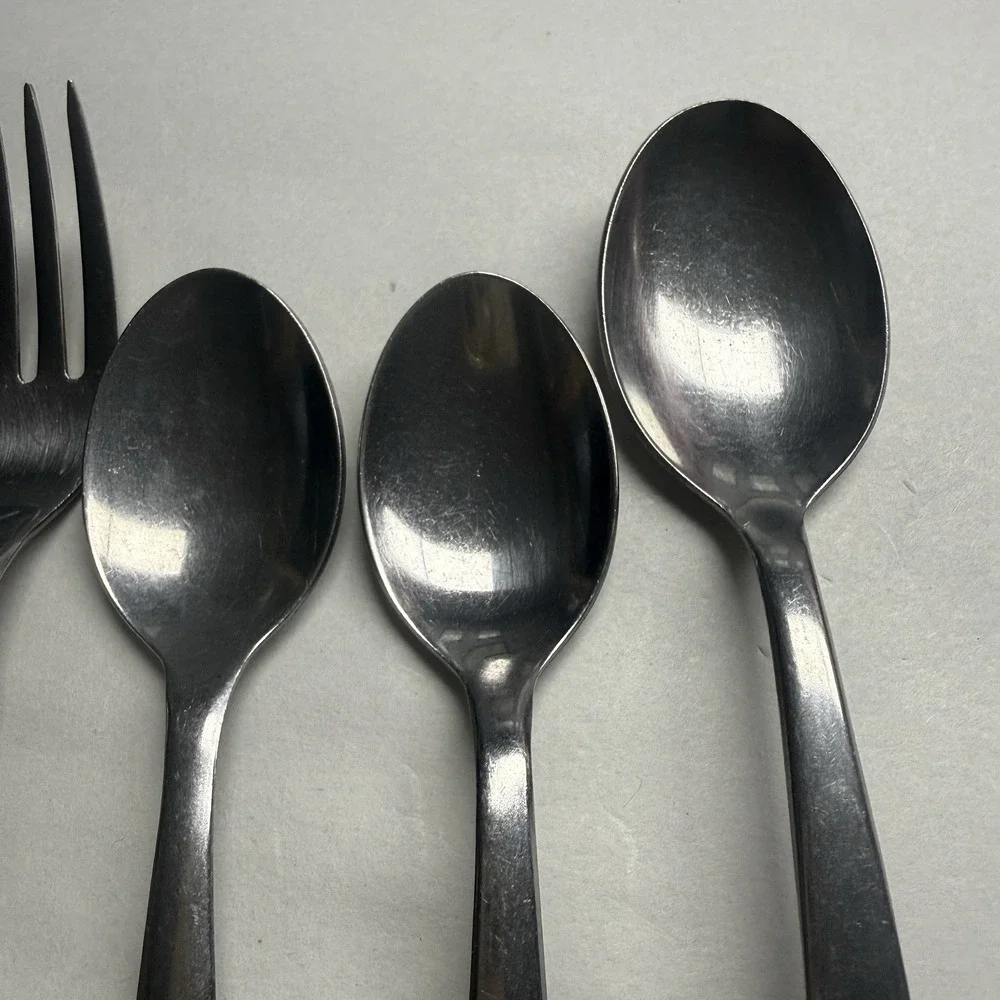 6 Lot Atomic 3 Star Superior Stainless Spoons Forks Knives Night Sky MCM USA